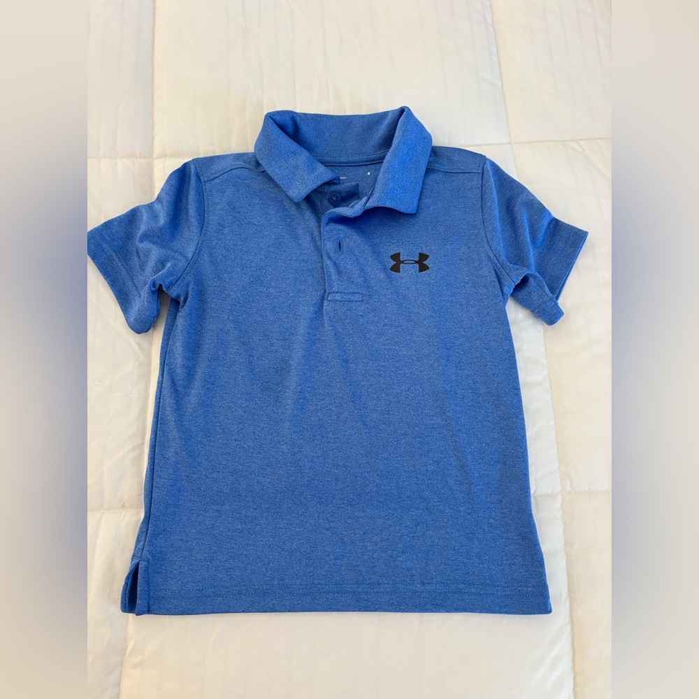 Under Armour Boys Blue Polo Shirt Sz 4